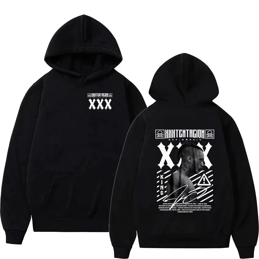 2026 New Gothic Punk Retro XXXTentacion Printed Hoodie Men Women Hip Hop Oversized Long Sleeve Streetwear Pullover Sweatshirt